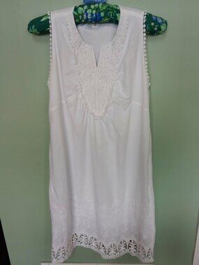 Cato White Sleeveless Embroidered Shift Dress